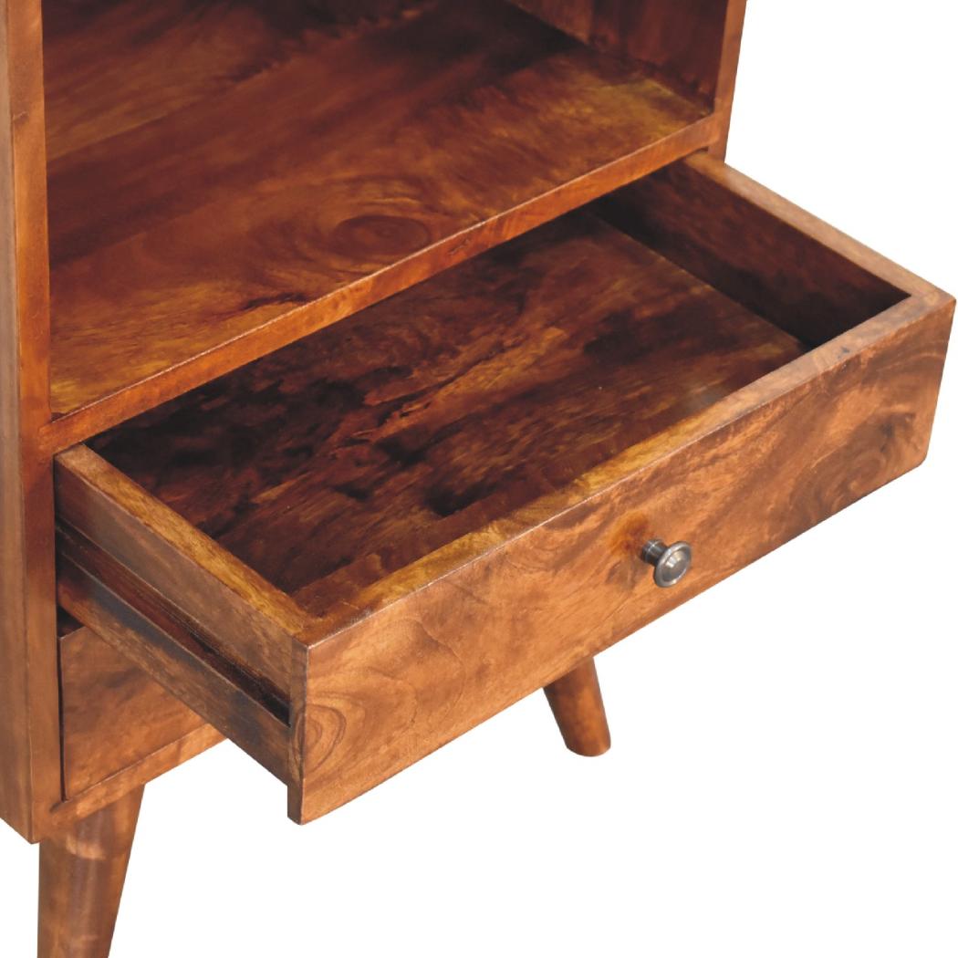 Round Chestnut Display Cabinet | Solid Mango Wood | Sculptural Curved Design