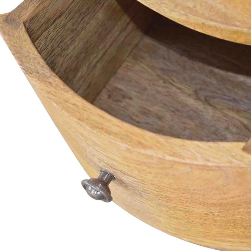 Round Drum Bedside Table | Solid Mango Wood | Oak Finish | 3 Drawer Nightstand