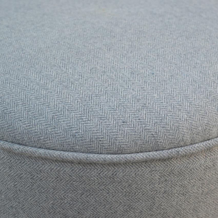Round Grey Wool Tweed Footstool | Scandinavian Mango Wood Legs