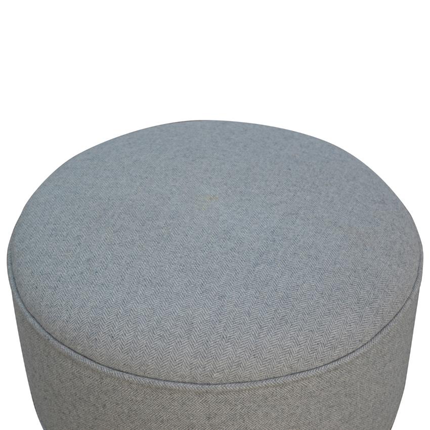 Round Grey Wool Tweed Footstool | Scandinavian Mango Wood Legs