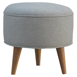 Round Grey Wool Tweed Footstool | Scandinavian Mango Wood Legs