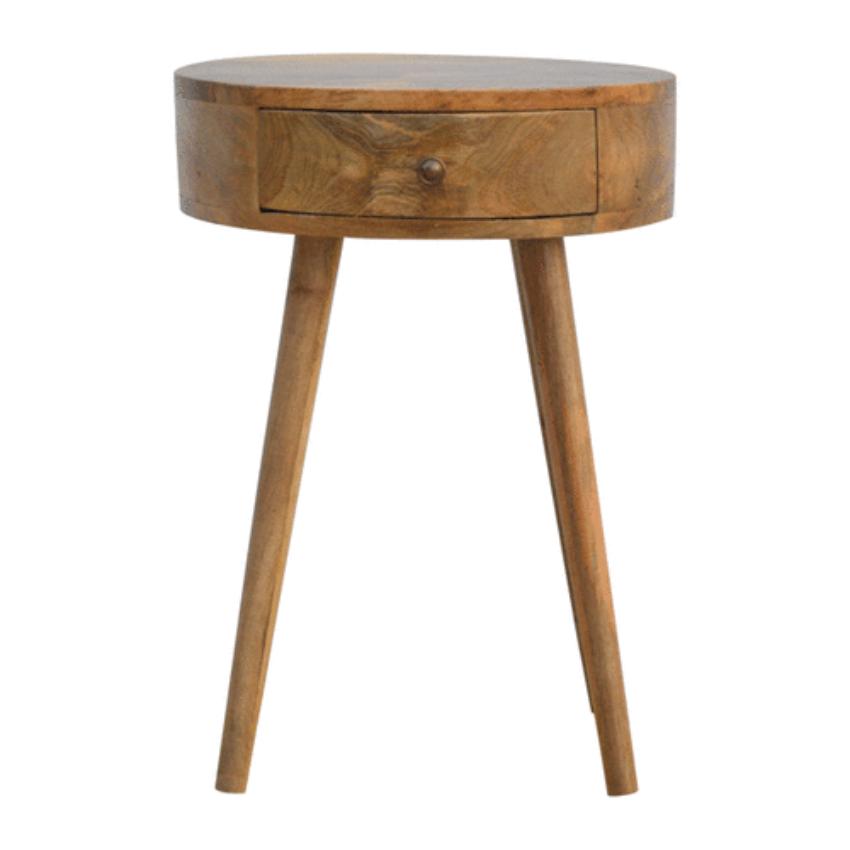 Round Mango Wood Bedside Table | 1 Drawer | Nordic Style