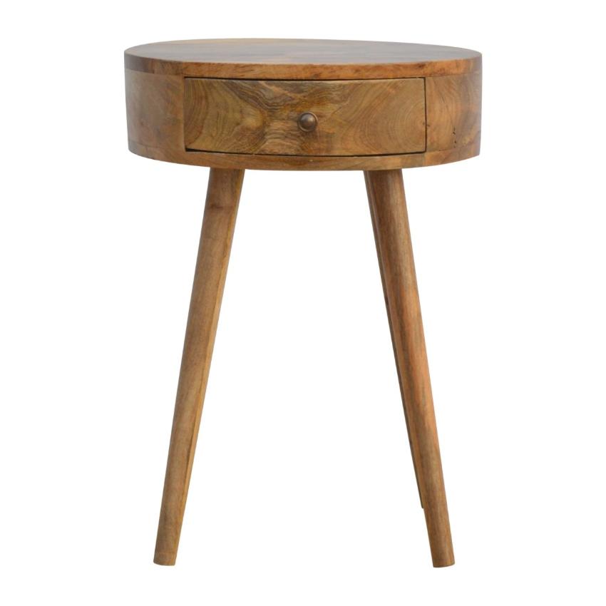 Round Mango Wood Bedside Table | 1 Drawer | Nordic Style