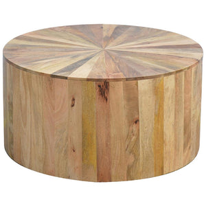 Round Mango Wood Coffee Table | Oak Finish | Smooth Edge | 90cm