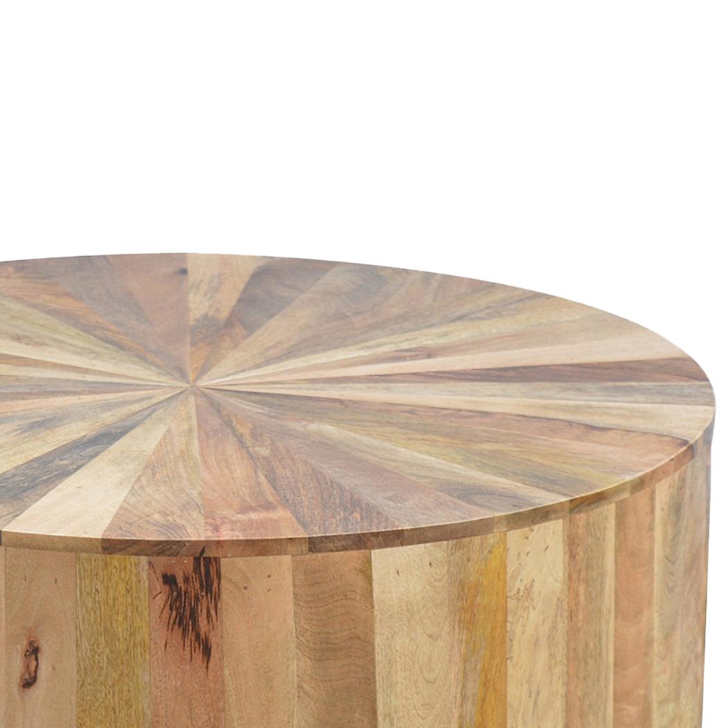 Round Mango Wood Coffee Table | Oak Finish | Smooth Edge | 90cm