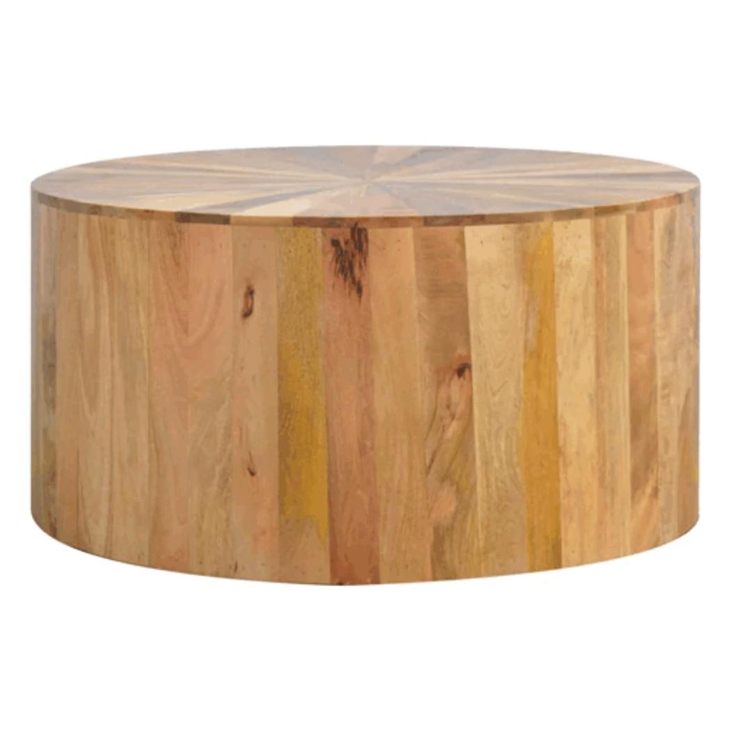 Round Mango Wood Coffee Table | Oak Finish | Smooth Edge | 90cm