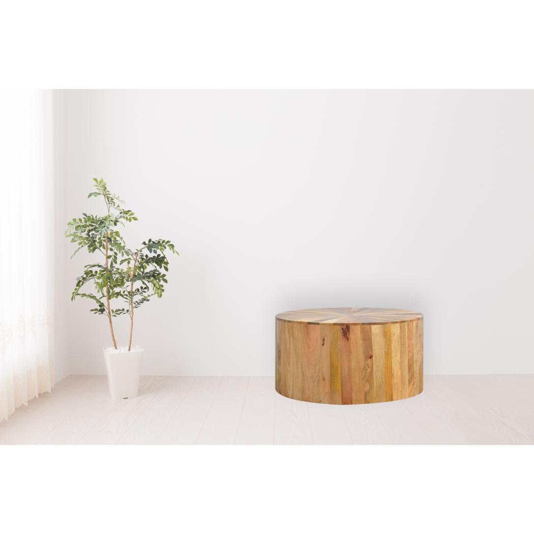 Round Mango Wood Coffee Table | Oak Finish | Smooth Edge | 90cm