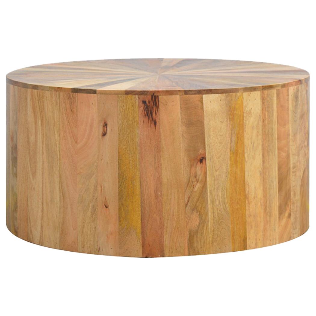 Round Mango Wood Coffee Table | Oak Finish | Smooth Edge | 90cm