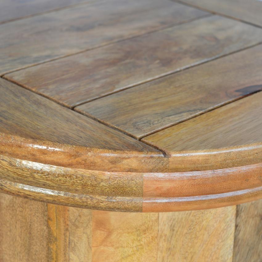 Round Mango Wood Drum Bedside Table | 3 Drawers | Oak-Style Finish