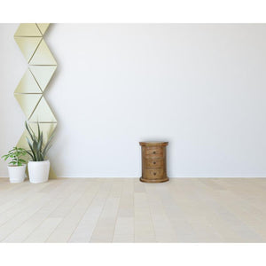 Round Mango Wood Drum Bedside Table | 3 Drawers | Oak-Style Finish