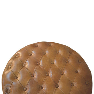 Round Ottoman | Brown Buffalo Leather | Castor Legs