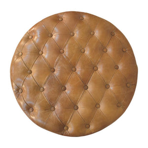 Round Ottoman | Brown Buffalo Leather | Castor Legs