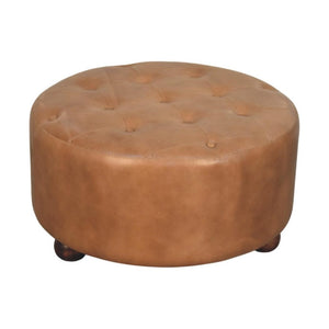 Round Storage Ottoman | Brown Buffalo Leather | Hidden Storage
