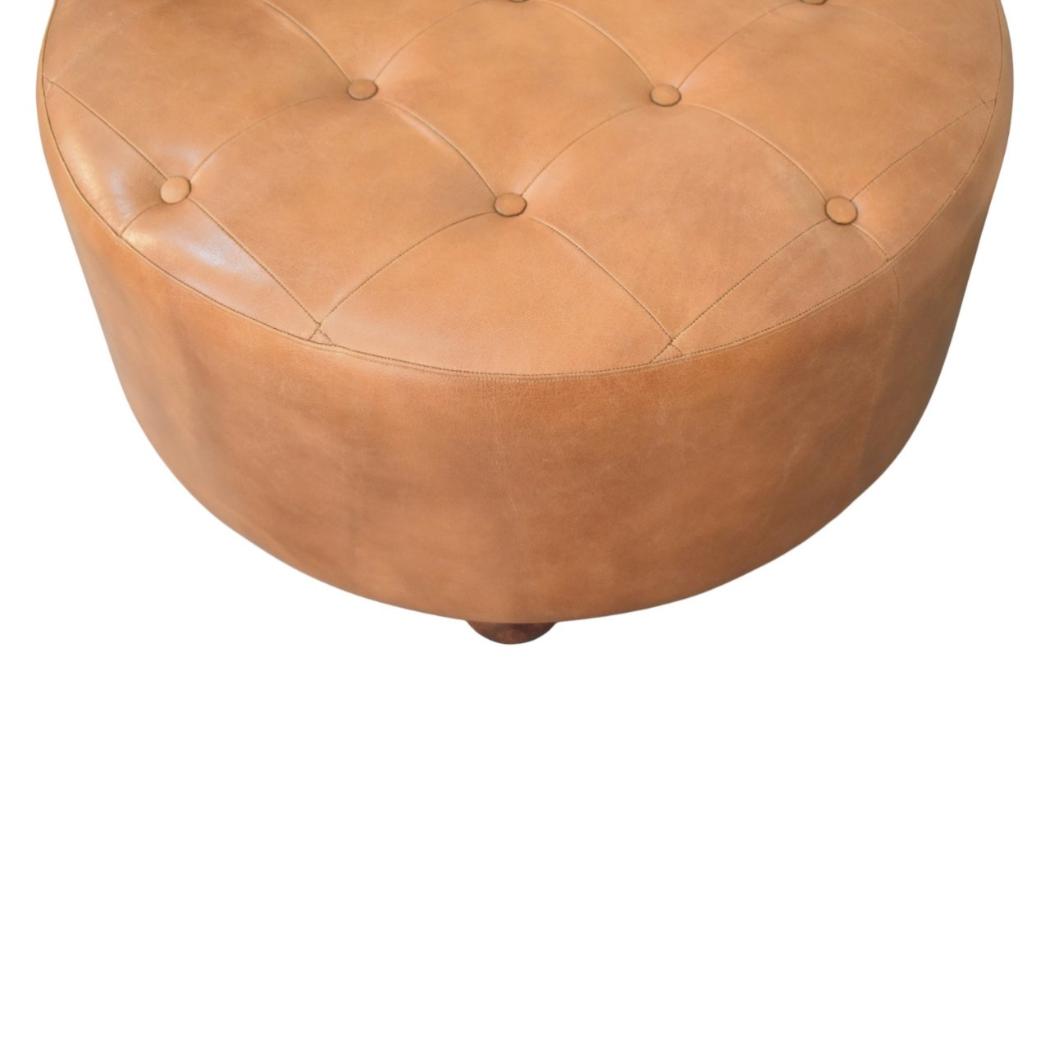 Round Storage Ottoman | Brown Buffalo Leather | Hidden Storage