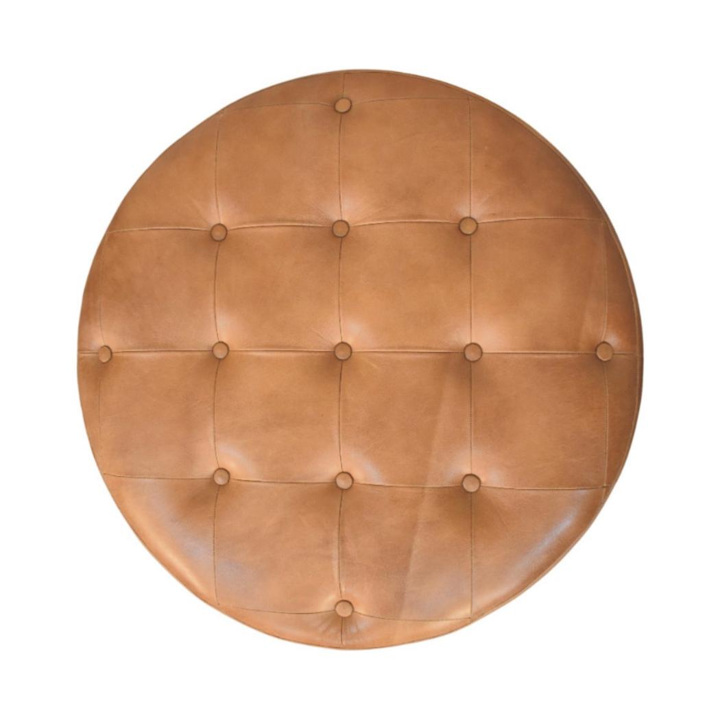 Round Storage Ottoman | Brown Buffalo Leather | Hidden Storage