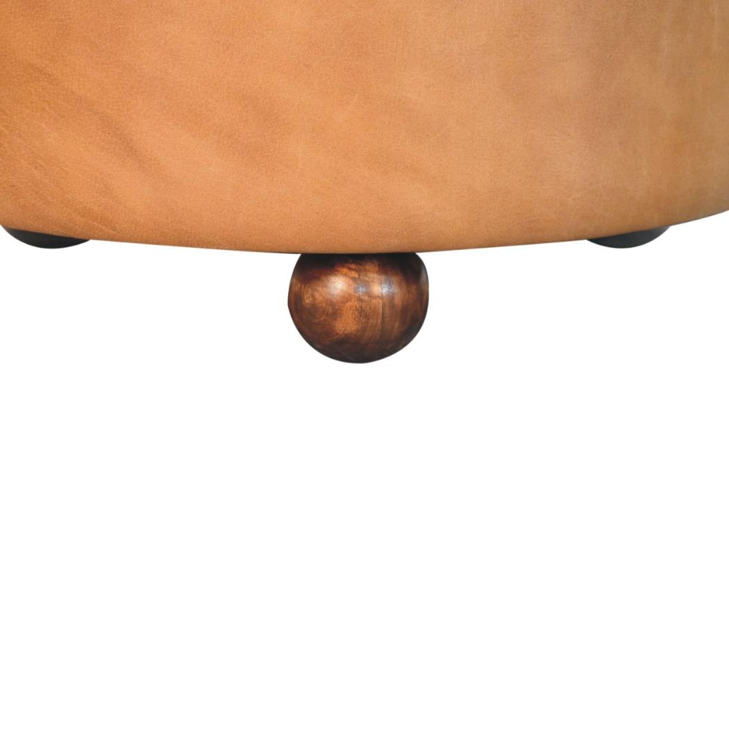 Round Storage Ottoman | Brown Buffalo Leather | Hidden Storage