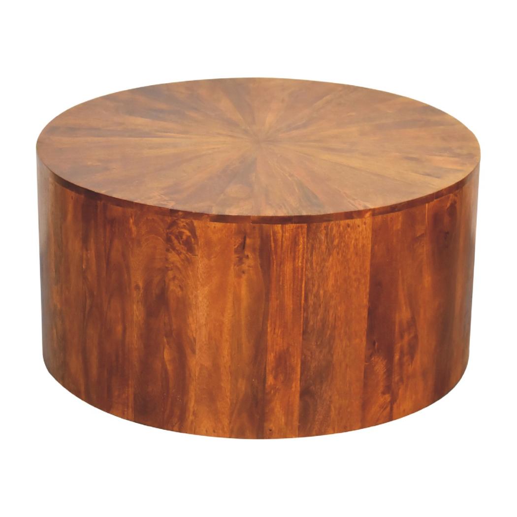 Round Wooden Coffee Table | Chestnut Finish | Warm Living Room Centrepiece