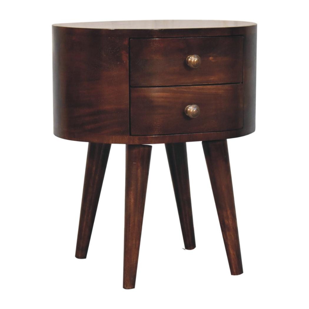 Rounded Bedside Table | Solid Mango Wood | California Walnut Finish