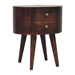 Rounded Bedside Table | Solid Mango Wood | California Walnut Finish