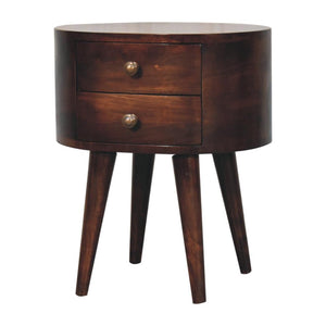 Rounded Bedside Table | Solid Mango Wood | California Walnut Finish