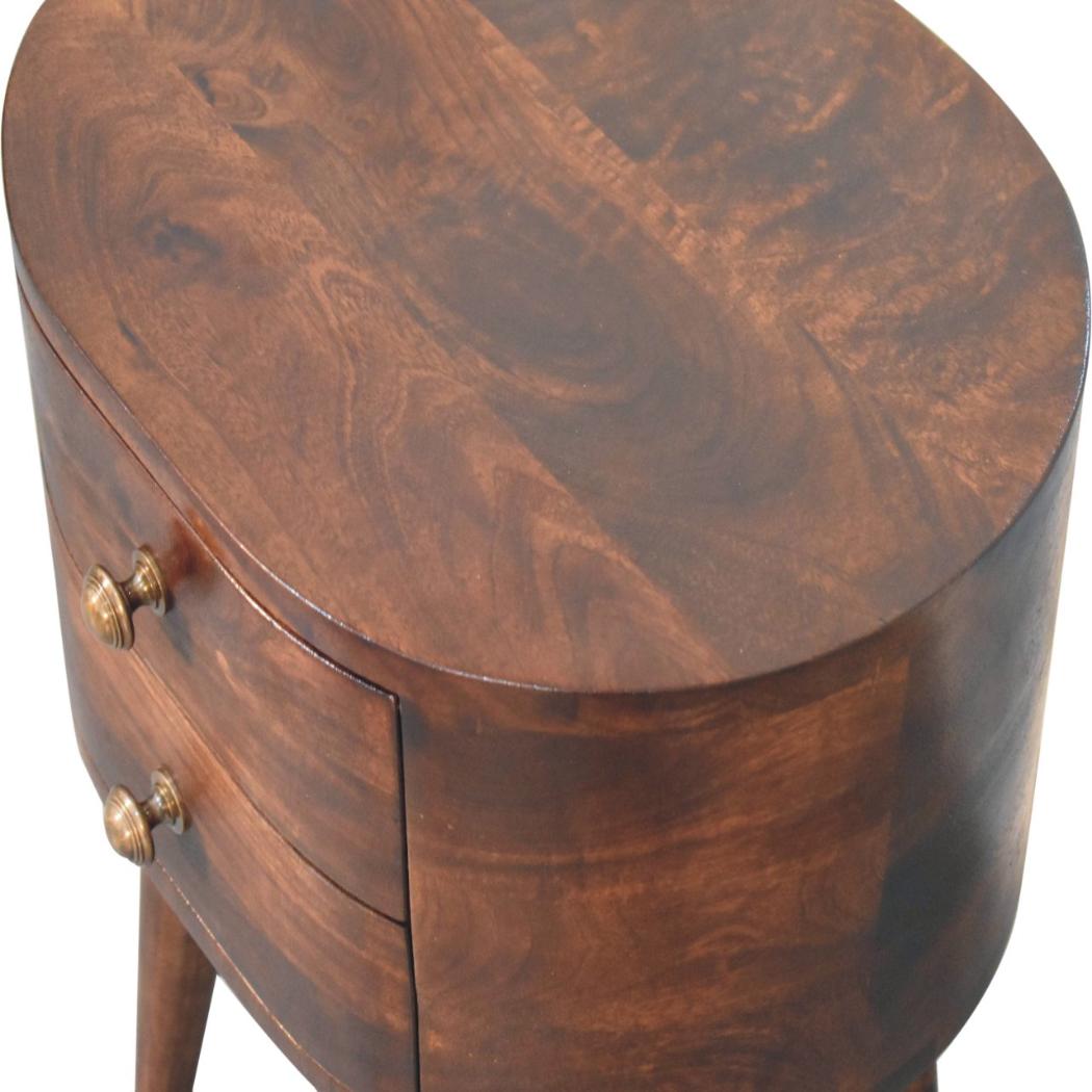 Rounded Bedside Table | Solid Mango Wood | California Walnut Finish