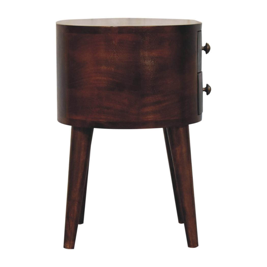 Rounded Bedside Table | Solid Mango Wood | California Walnut Finish