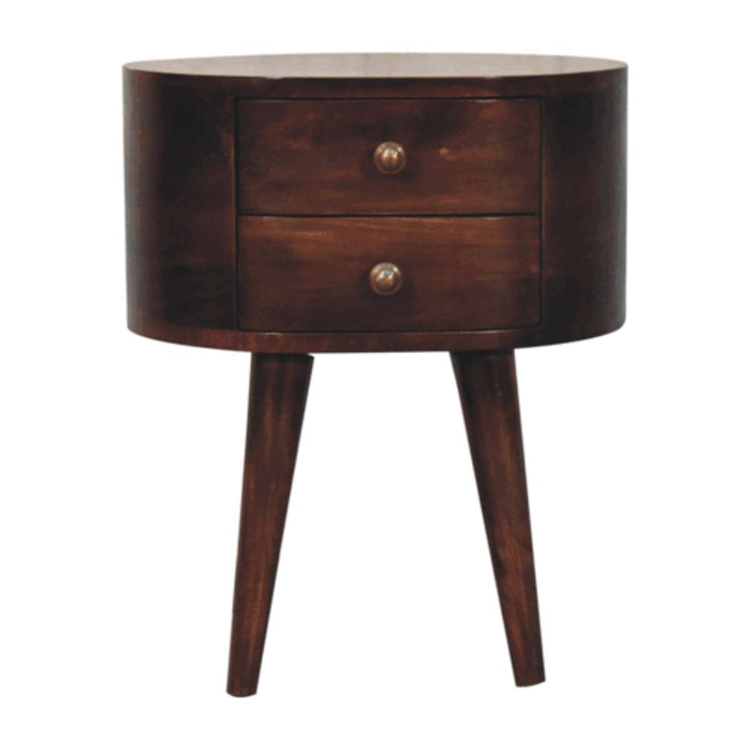 Rounded Bedside Table | Solid Mango Wood | California Walnut Finish