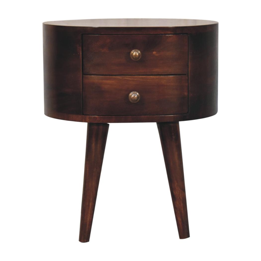 Rounded Bedside Table | Solid Mango Wood | California Walnut Finish
