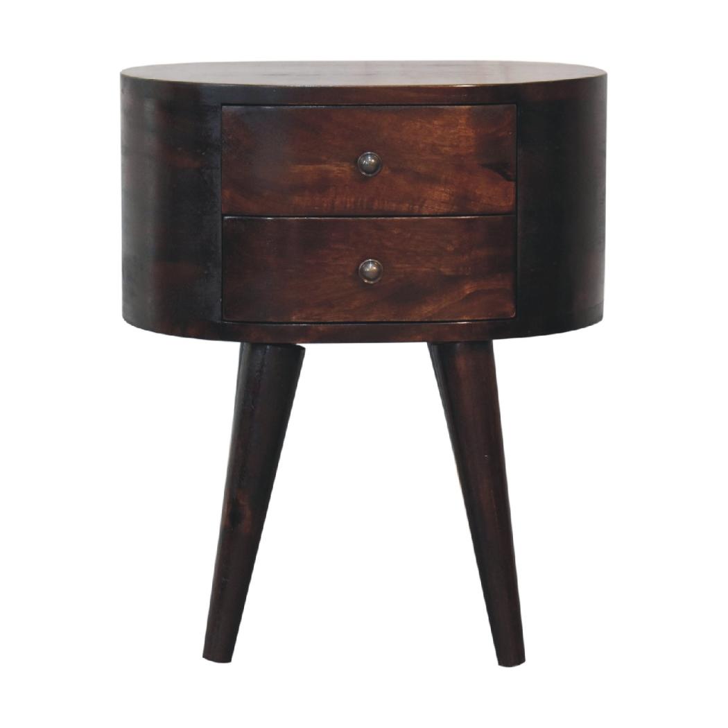 Rounded Bedside Table | Walnut Finish | Soft-Edge Design