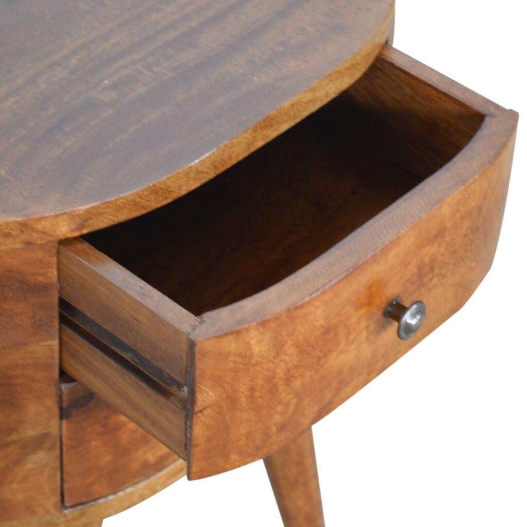 Rounded Chestnut Bedside Table | Curved Profile | Bedroom Storage