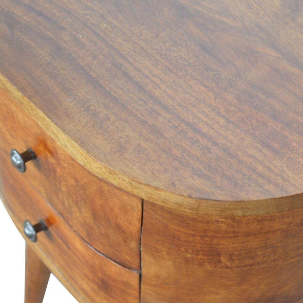 Rounded Chestnut Bedside Table | Curved Profile | Bedroom Storage