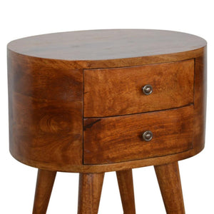 Rounded Chestnut Bedside Table | Curved Profile | Bedroom Storage