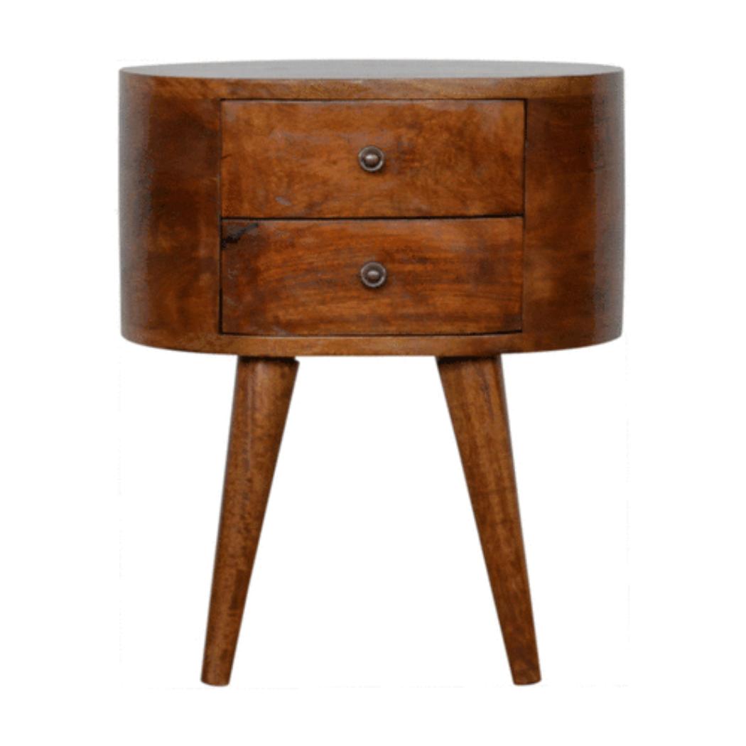 Rounded Chestnut Bedside Table | Curved Profile | Bedroom Storage