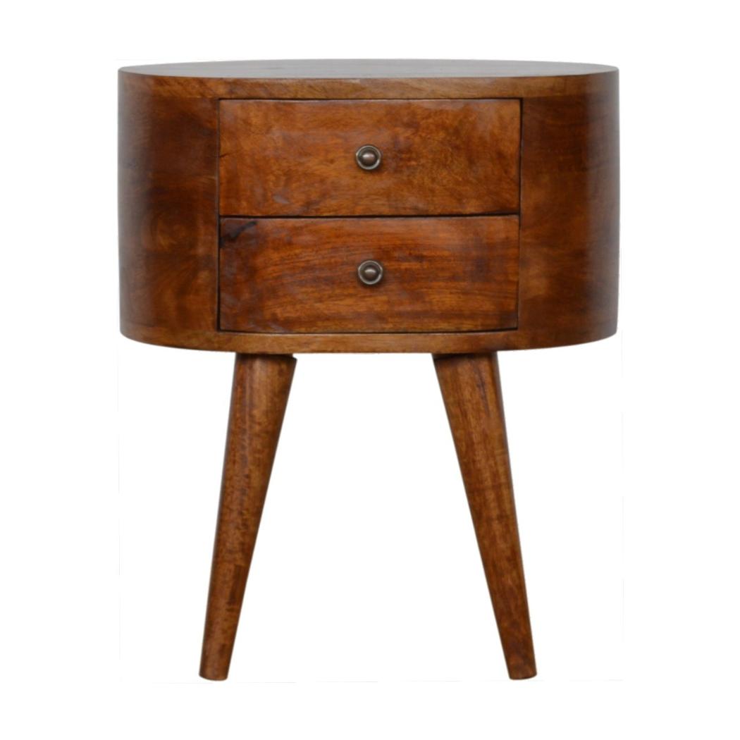 Rounded Chestnut Bedside Table | Curved Profile | Bedroom Storage