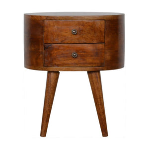 Rounded Chestnut Bedside Table | Curved Profile | Bedroom Storage
