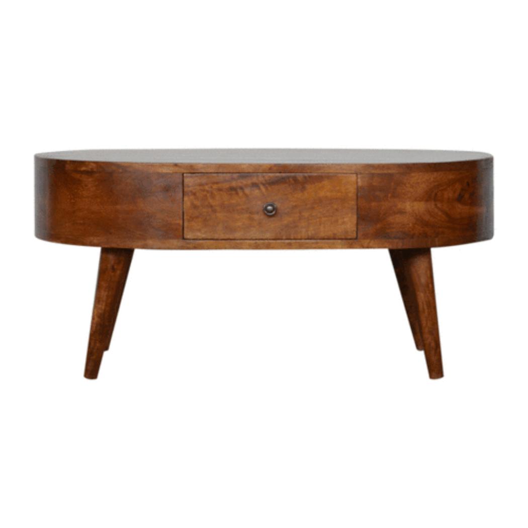 Rounded Coffee Table | Chestnut Finish | Contemporary Living Room Furniture