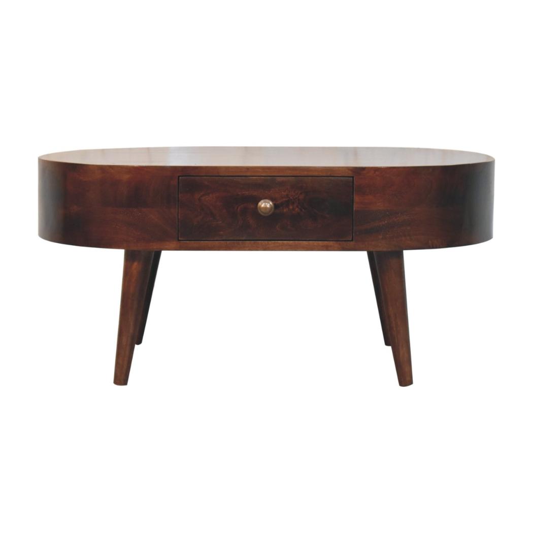 Rounded Coffee Table | Solid Mango Wood | California Walnut Finish