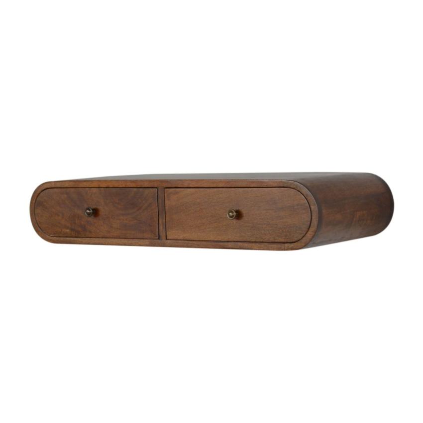 Rounded Floating Console Table | Solid Mango Wood | Chestnut Finish