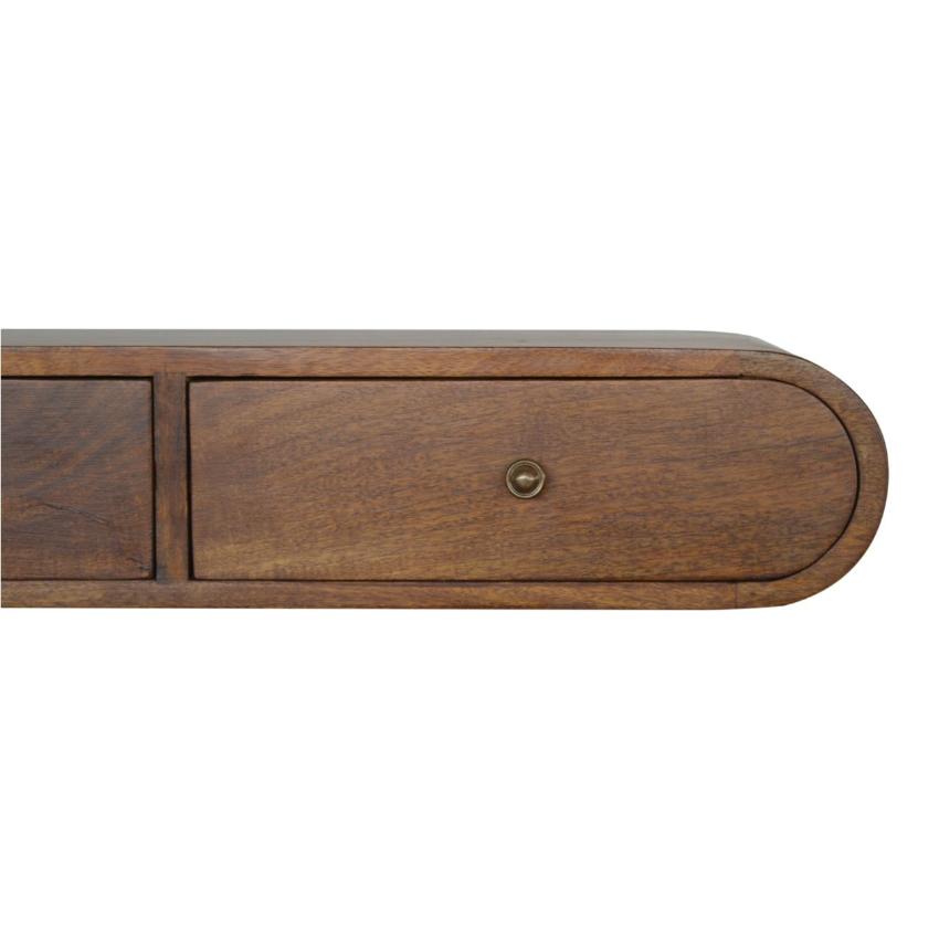 Rounded Floating Console Table | Solid Mango Wood | Chestnut Finish