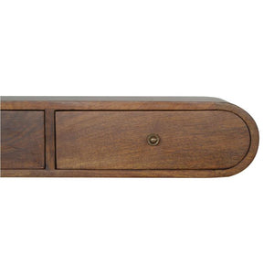 Rounded Floating Console Table | Solid Mango Wood | Chestnut Finish
