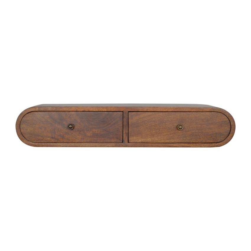 Rounded Floating Console Table | Solid Mango Wood | Chestnut Finish