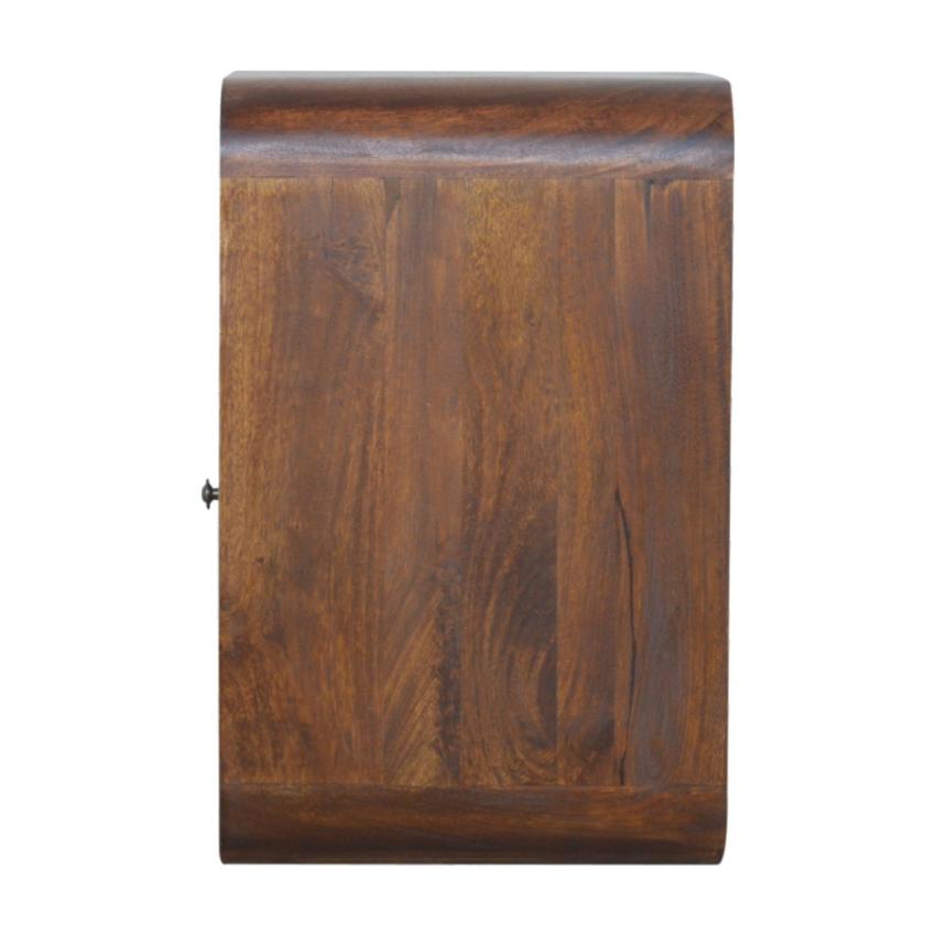 Rounded Mango Wood Bedside Table | Chestnut Finish | Drawer & Open Shelves