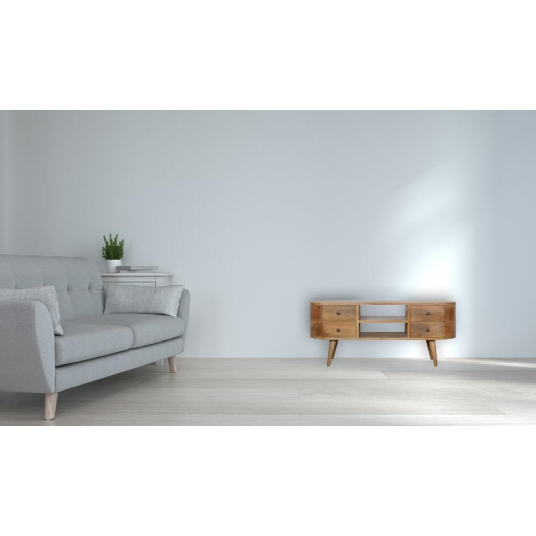 Rounded Oak Finish Media Unit | 4 Drawers | Solid Mango Wood