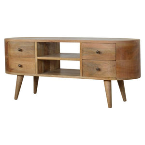 Rounded Oak Finish Media Unit | 4 Drawers | Solid Mango Wood