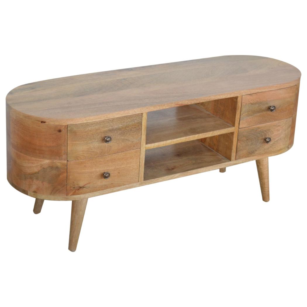 Rounded Oak Finish Media Unit | 4 Drawers | Solid Mango Wood