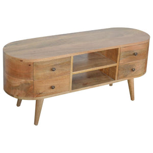 Rounded Oak Finish Media Unit | 4 Drawers | Solid Mango Wood