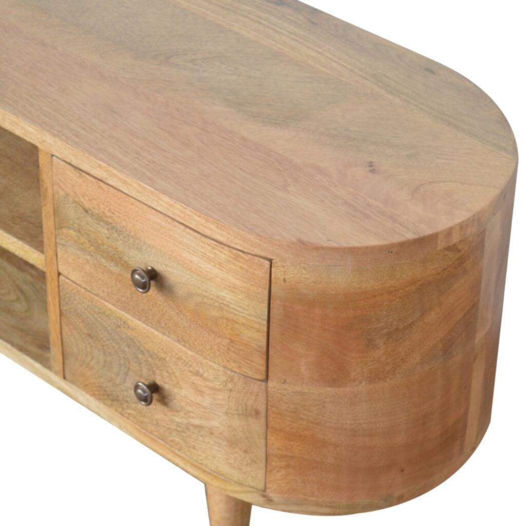 Rounded Oak Finish Media Unit | 4 Drawers | Solid Mango Wood