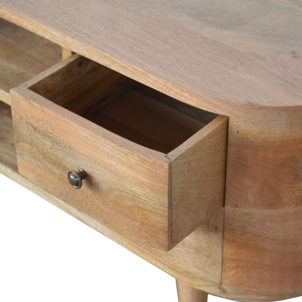 Rounded Oak Finish Media Unit | 4 Drawers | Solid Mango Wood