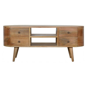 Rounded Oak Finish Media Unit | 4 Drawers | Solid Mango Wood