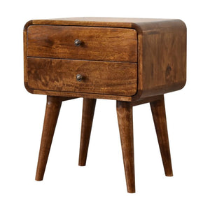 Rounded Two-Drawer Bedside Table | Solid Mango Wood | Chestnut Finish